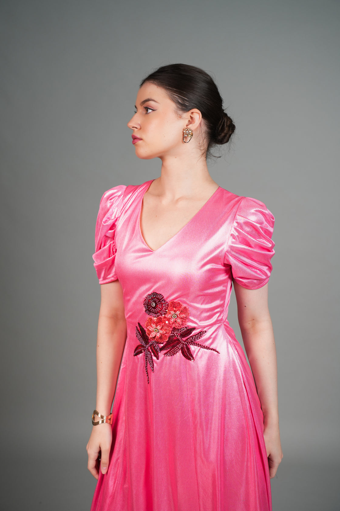 LAKESIDE PINK HAND EMBROIDERED MIDI