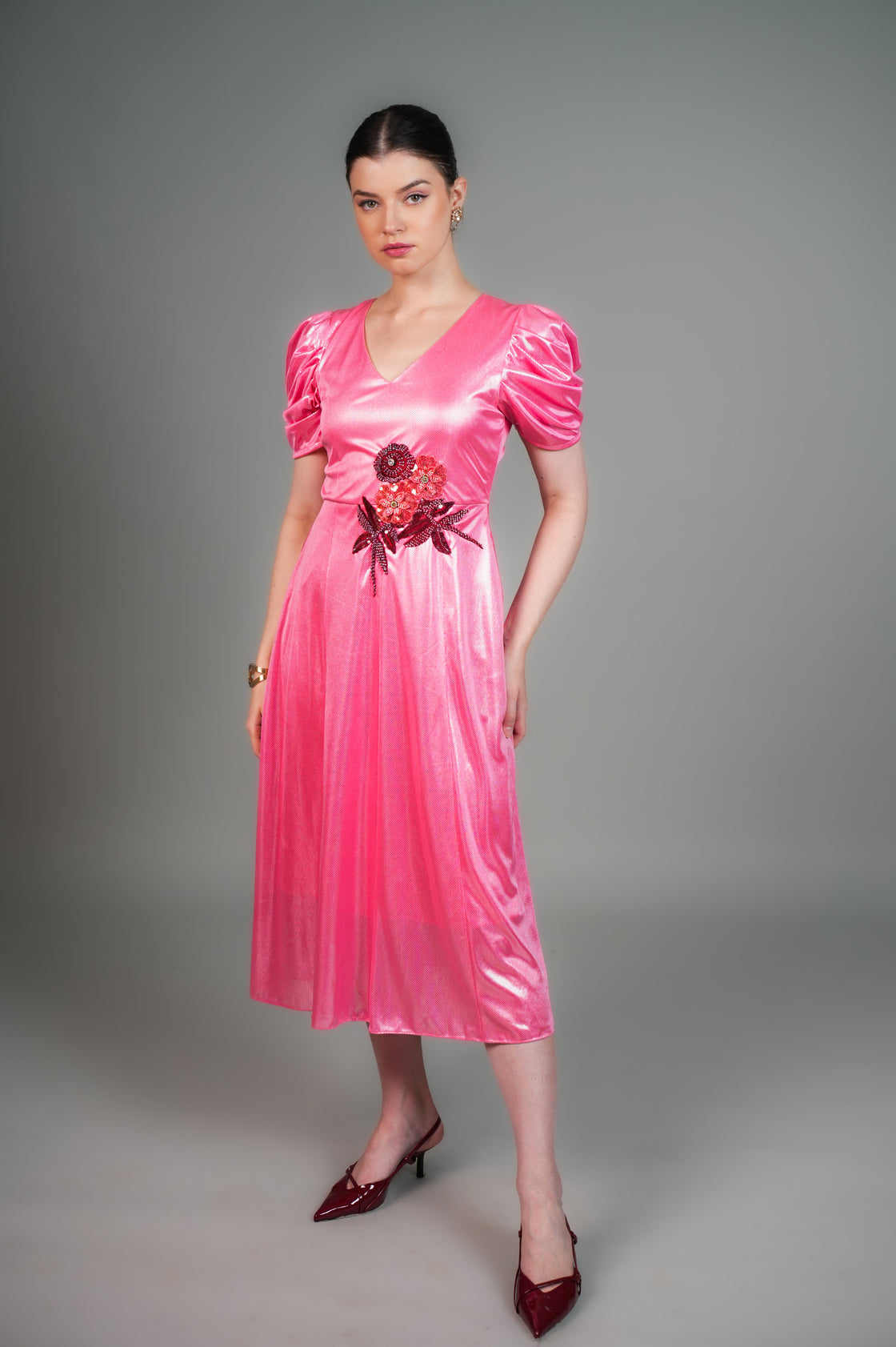 LAKESIDE PINK HAND EMBROIDERED MIDI