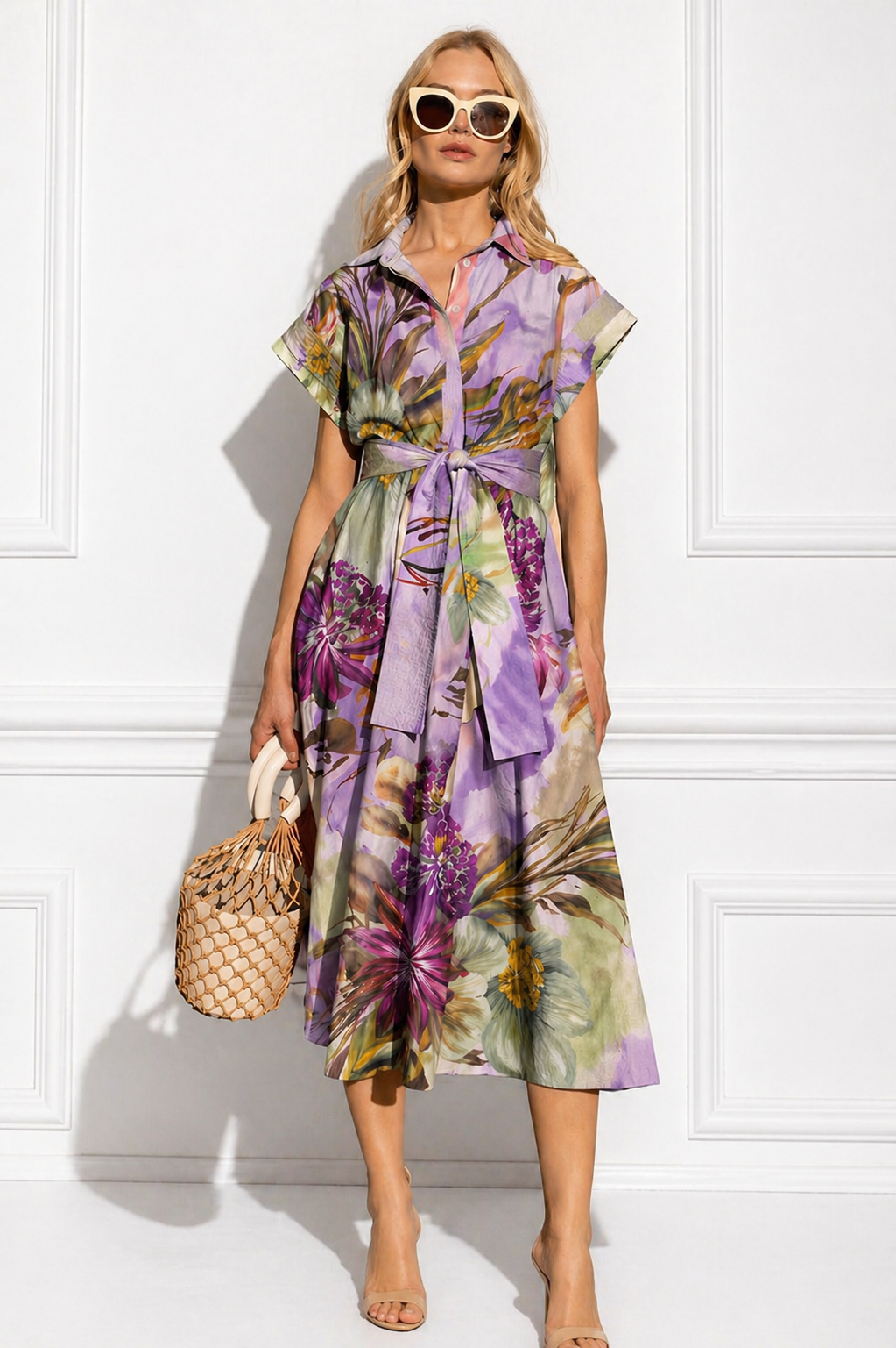 LINEN MINT FLORAL MIDI DRESS