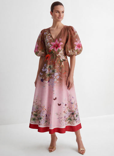 LINEN WALNUT LILY MIDI DRESS