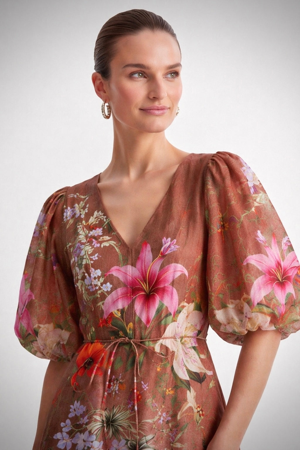 LINEN WALNUT LILY MIDI DRESS