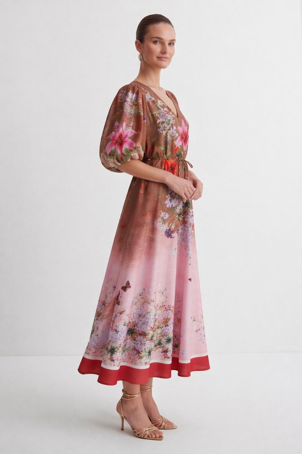 LINEN WALNUT LILY MIDI DRESS