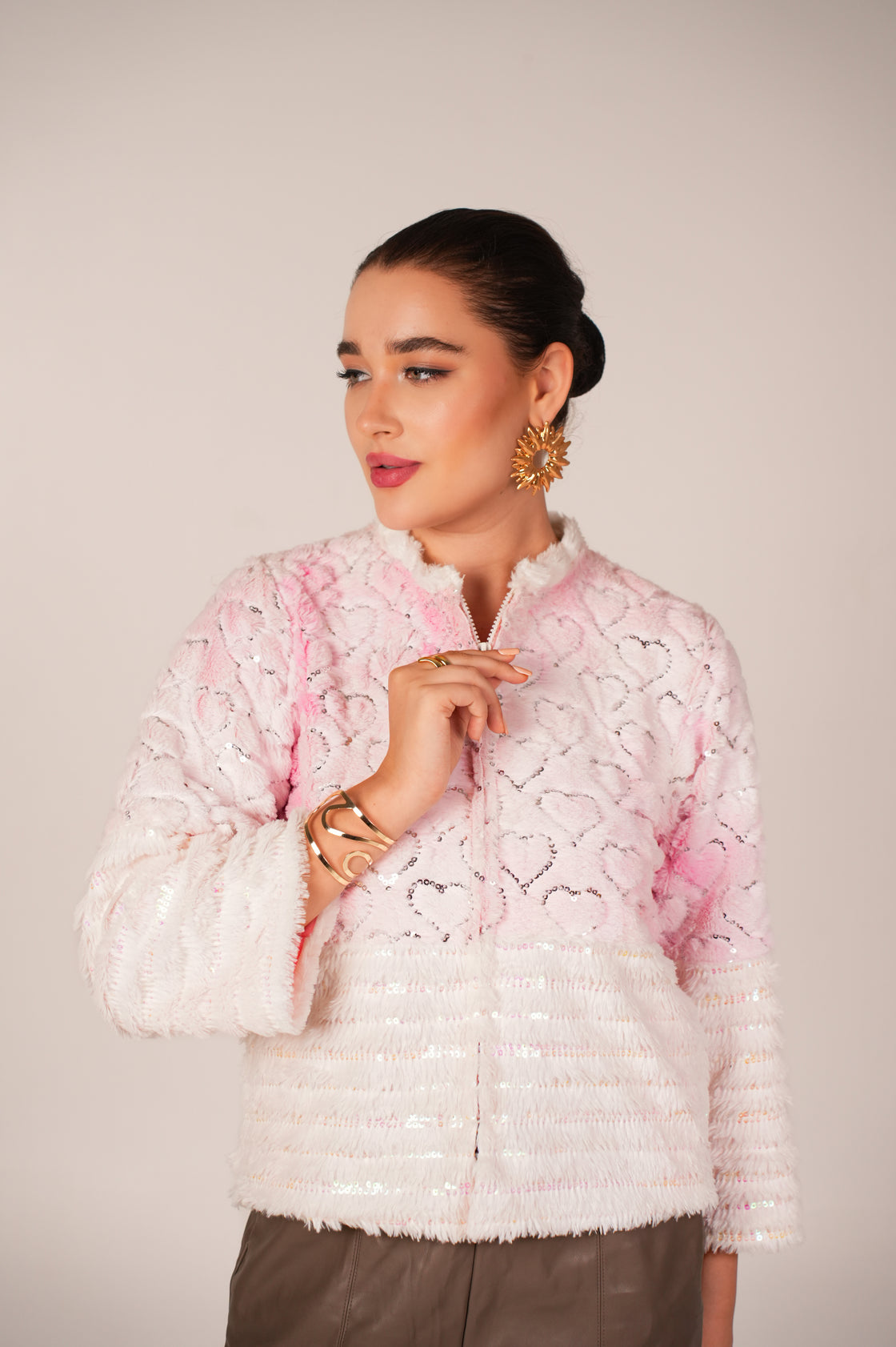 PINK AND WHITE ZIPPER JACKET