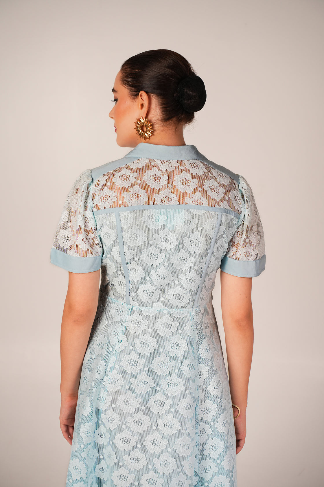 POWDER BLUE CROCHET LONG MIDI DRESS