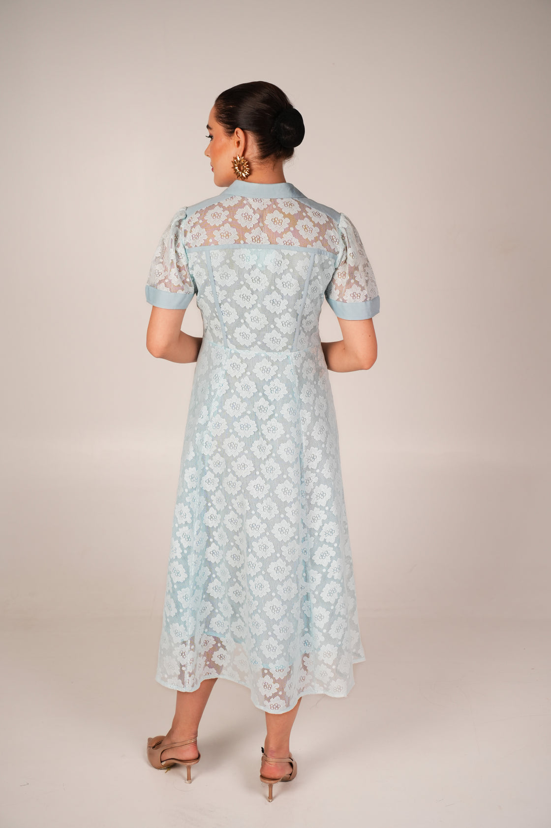 POWDER BLUE CROCHET LONG MIDI DRESS