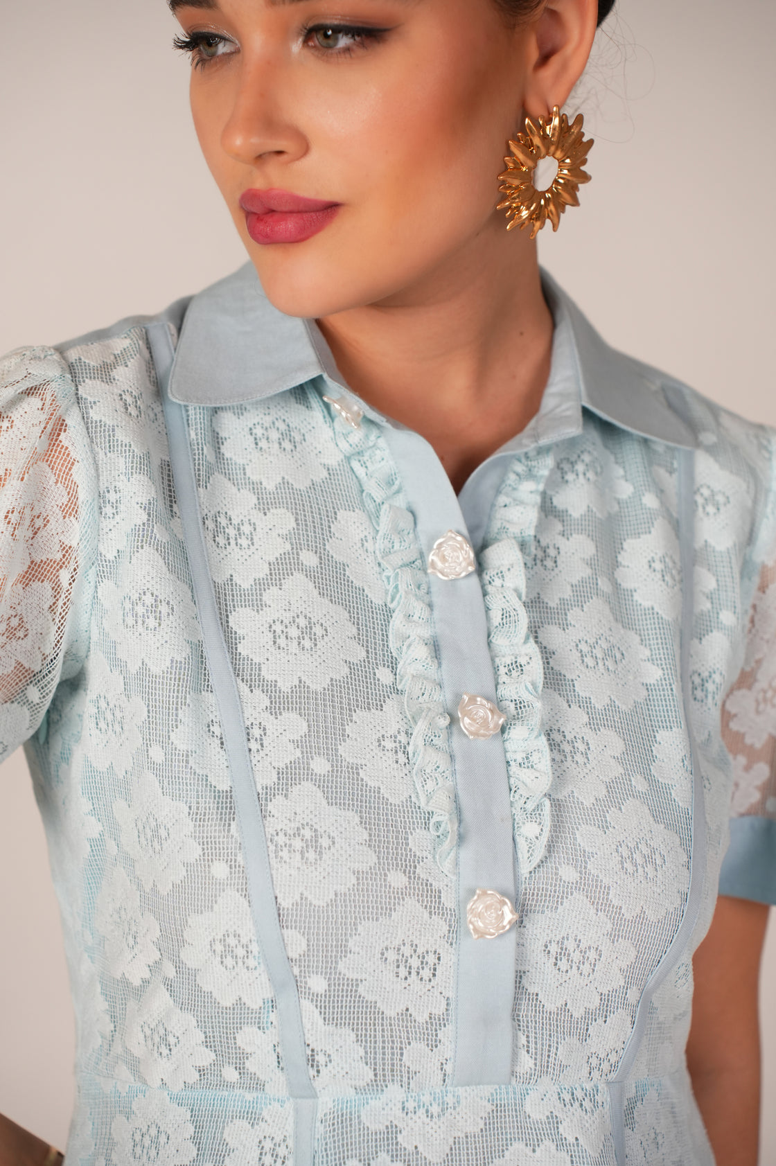 POWDER BLUE CROCHET LONG MIDI DRESS