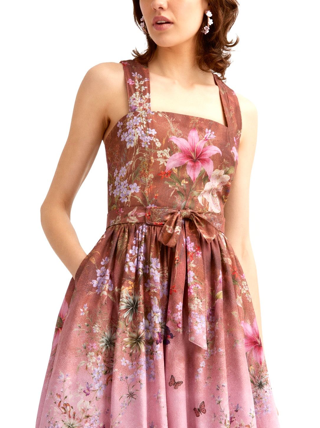 STRAP LINEN WALNUT MIDI DRESS