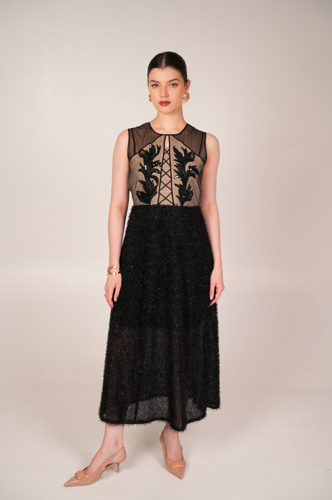 SWAN TEXTURED BLACK MIDI
