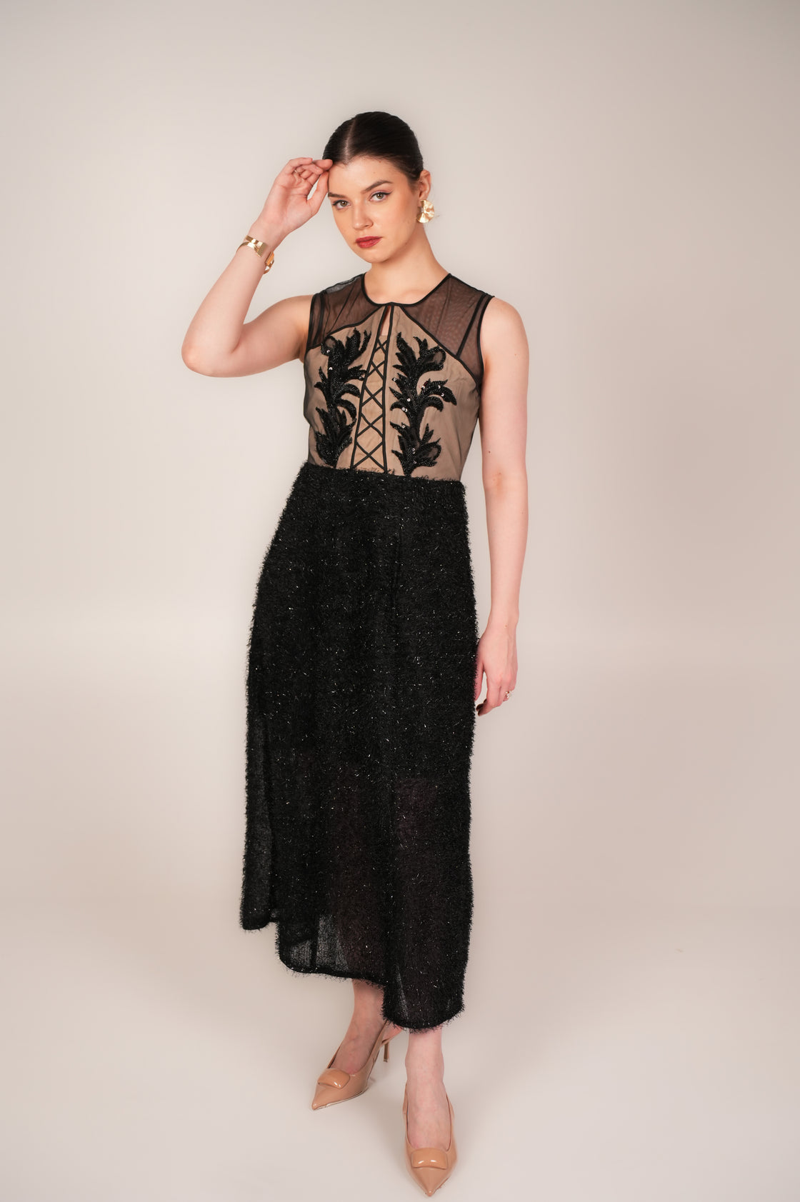 SWAN TEXTURED BLACK MIDI