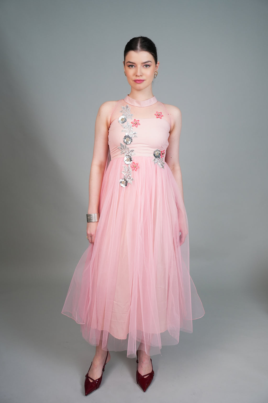TUTU PINK HAND EMBROIDERED TULLE GOWN