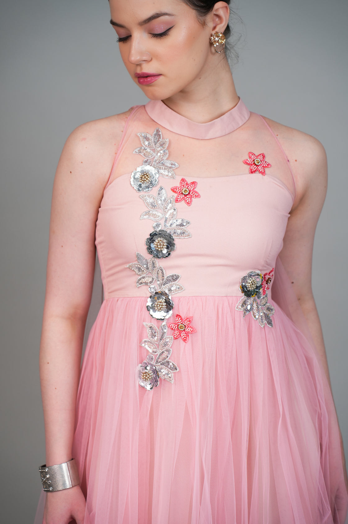 TUTU PINK HAND EMBROIDERED TULLE GOWN