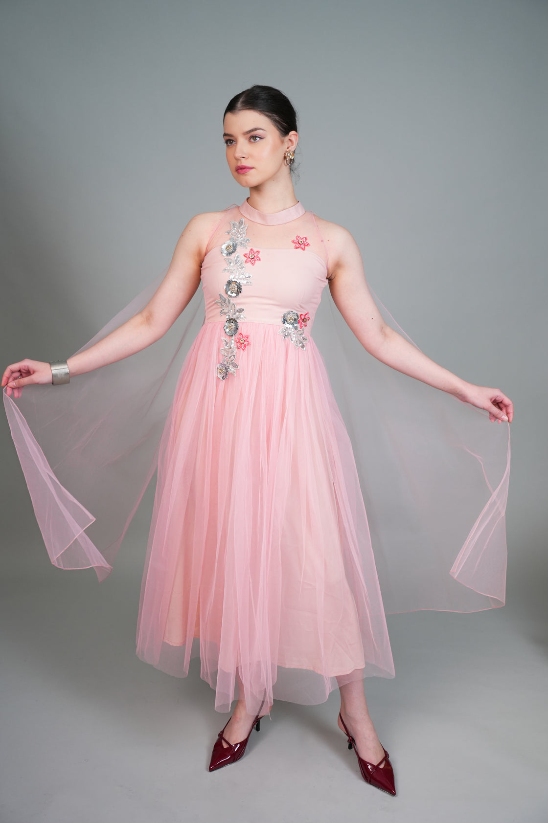 TUTU PINK HAND EMBROIDERED TULLE GOWN