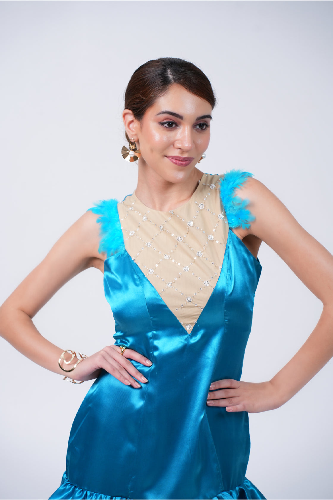 TEAL EMBROIDERY MINI DRESS