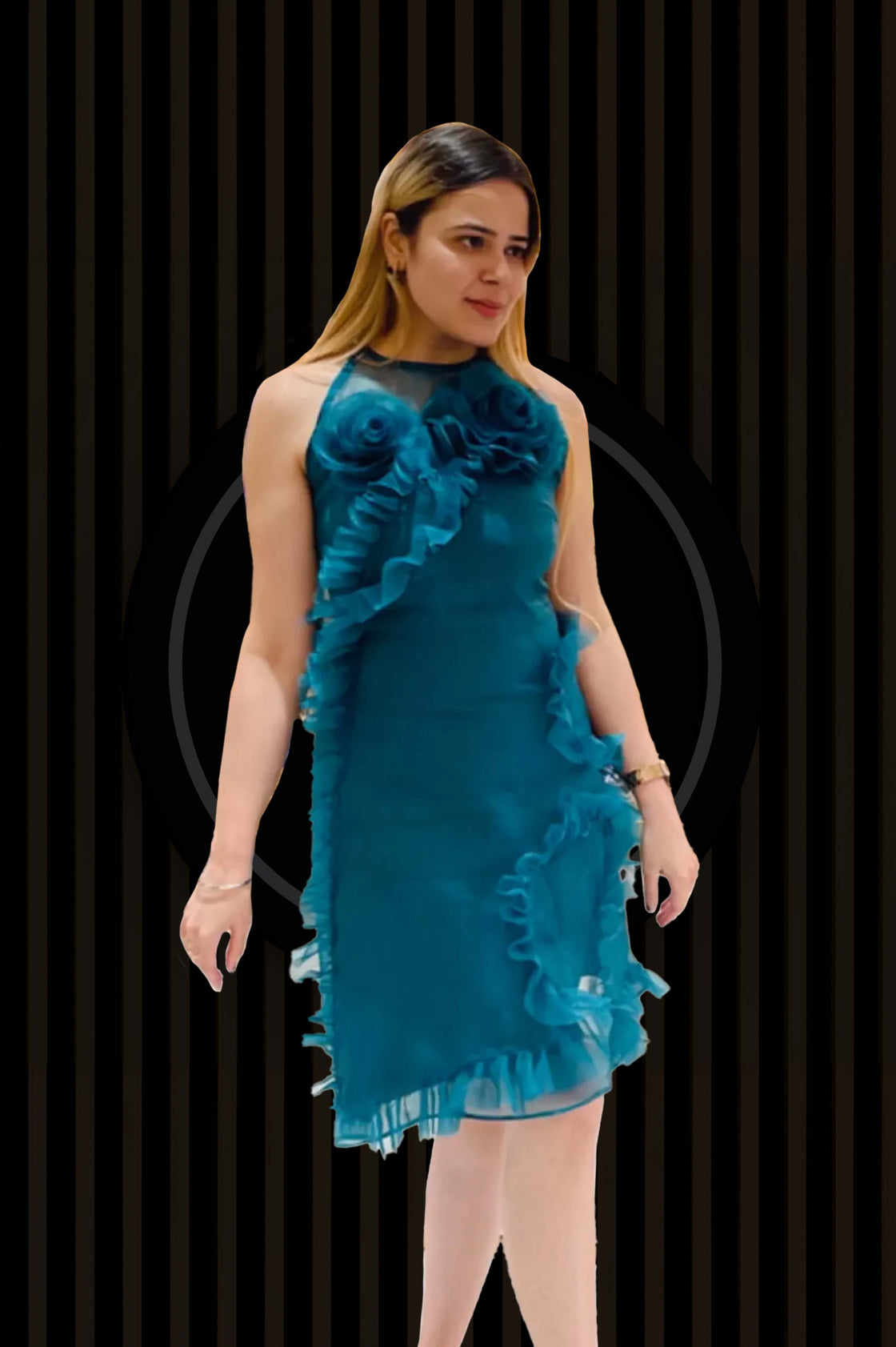 EMERALD RUFFLE DRESS