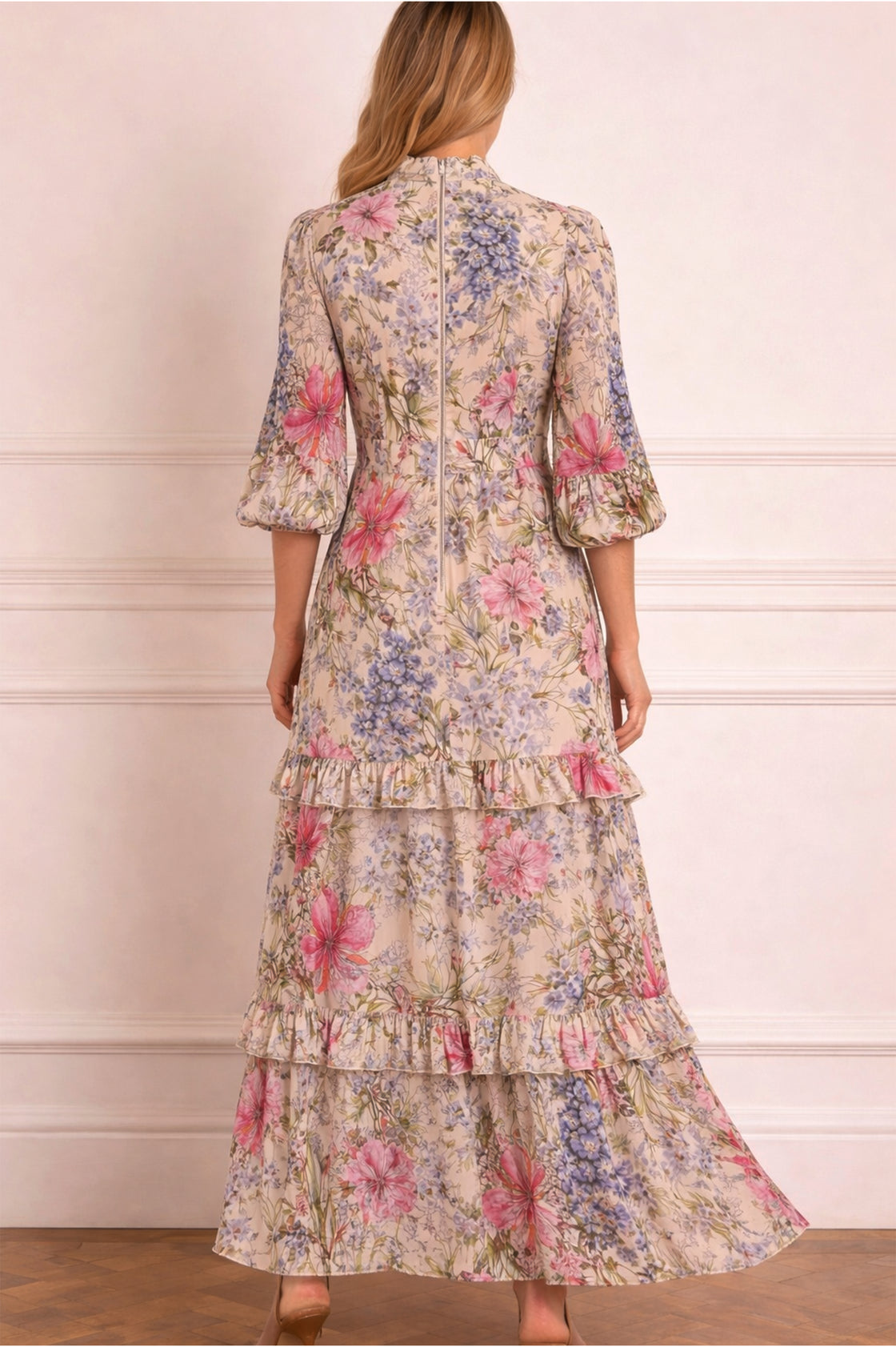 CHIFFON FLORAL GARDEN MAXI DRESS