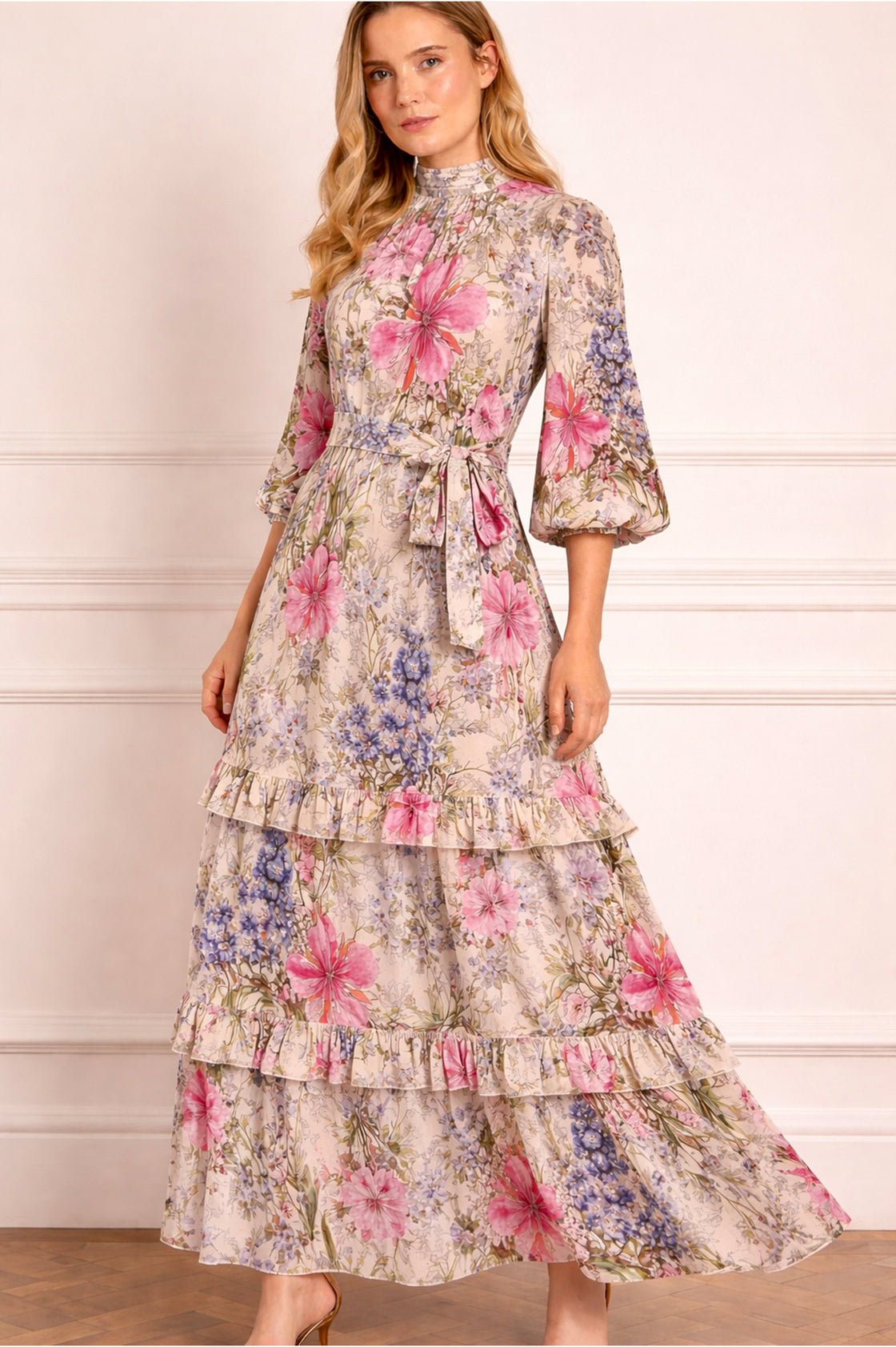CHIFFON FLORAL GARDEN MAXI DRESS