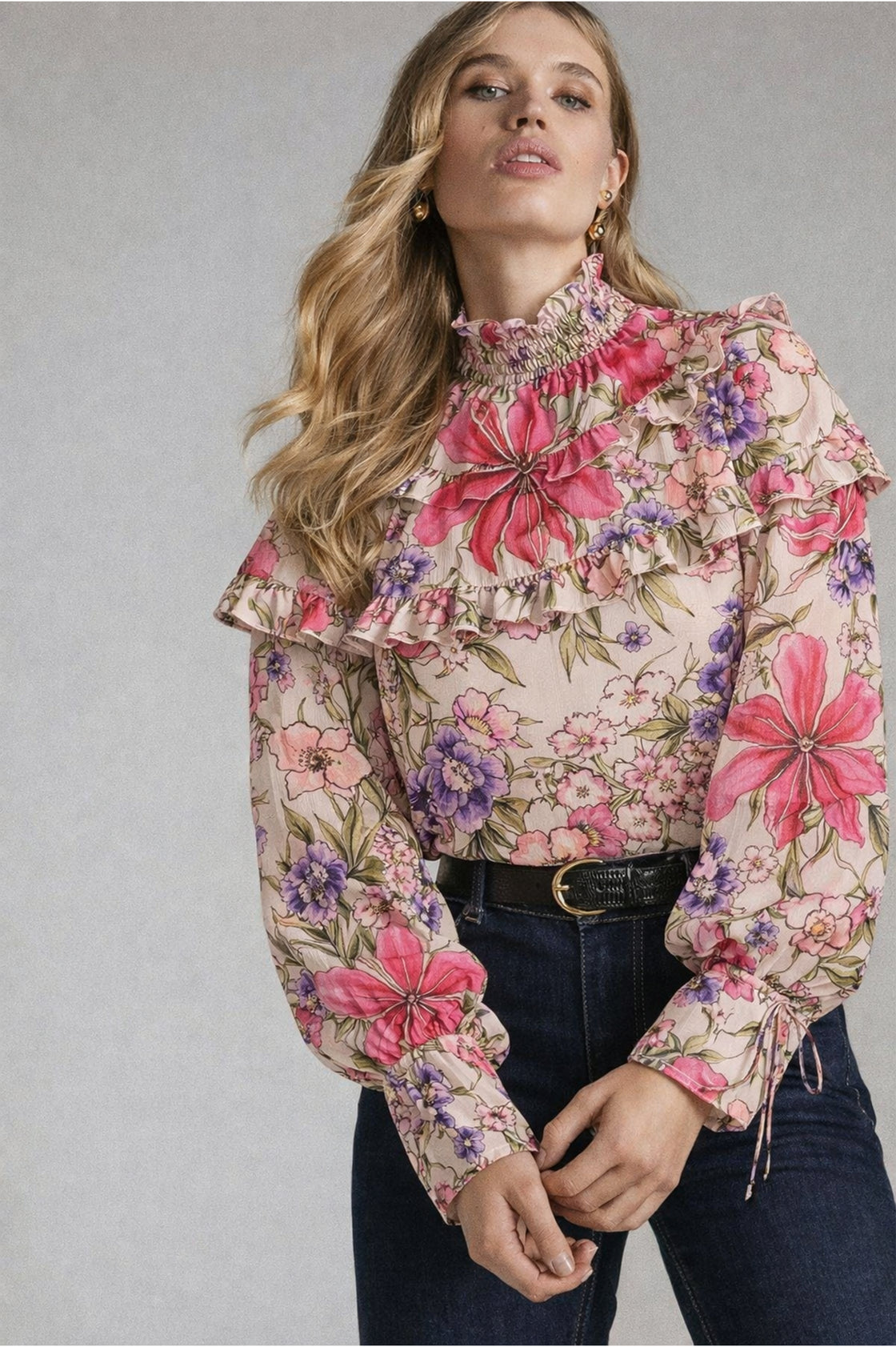 CHIFFON PINK LILY HIGH NECK TOP