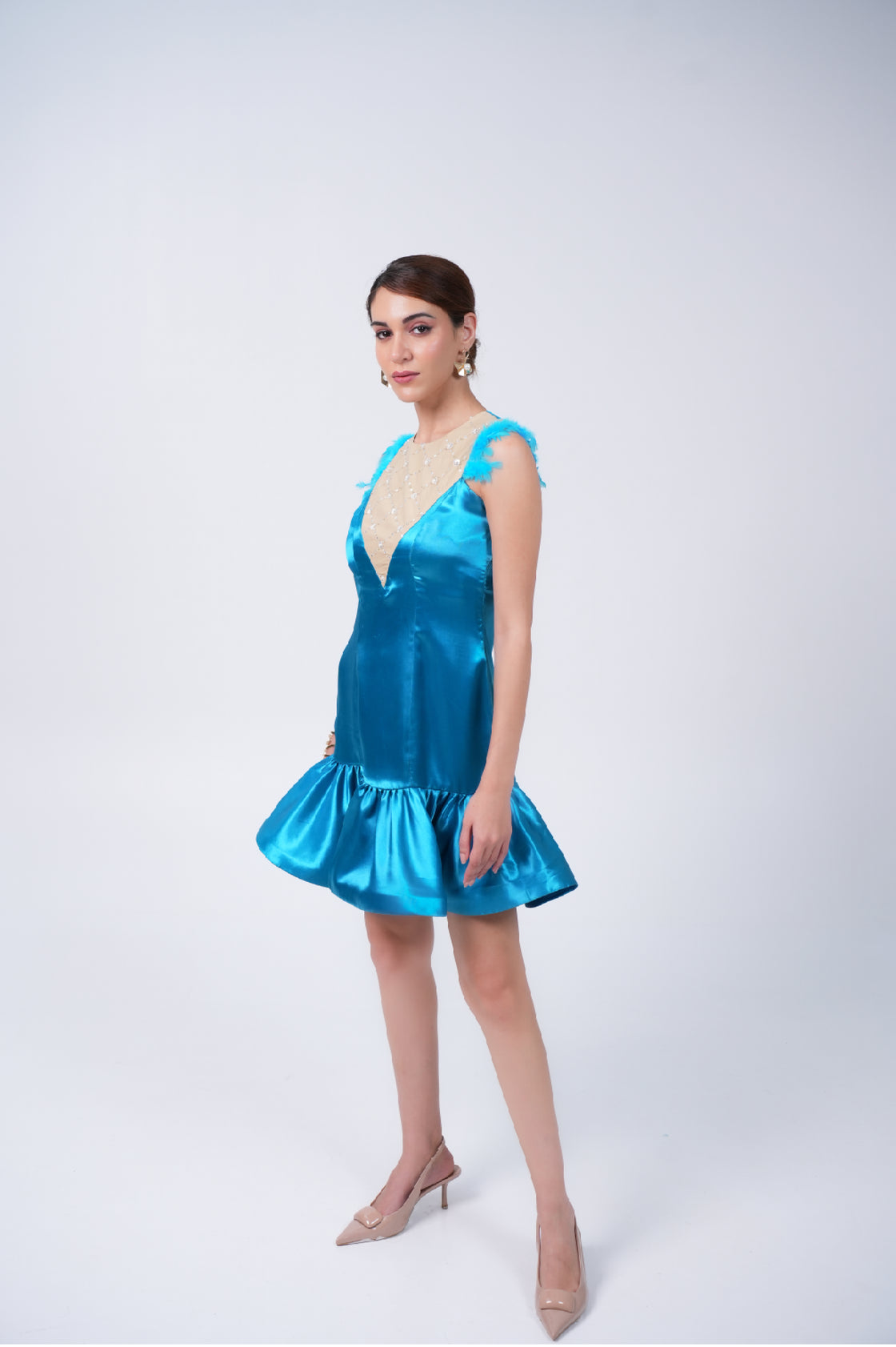 TEAL EMBROIDERY MINI DRESS