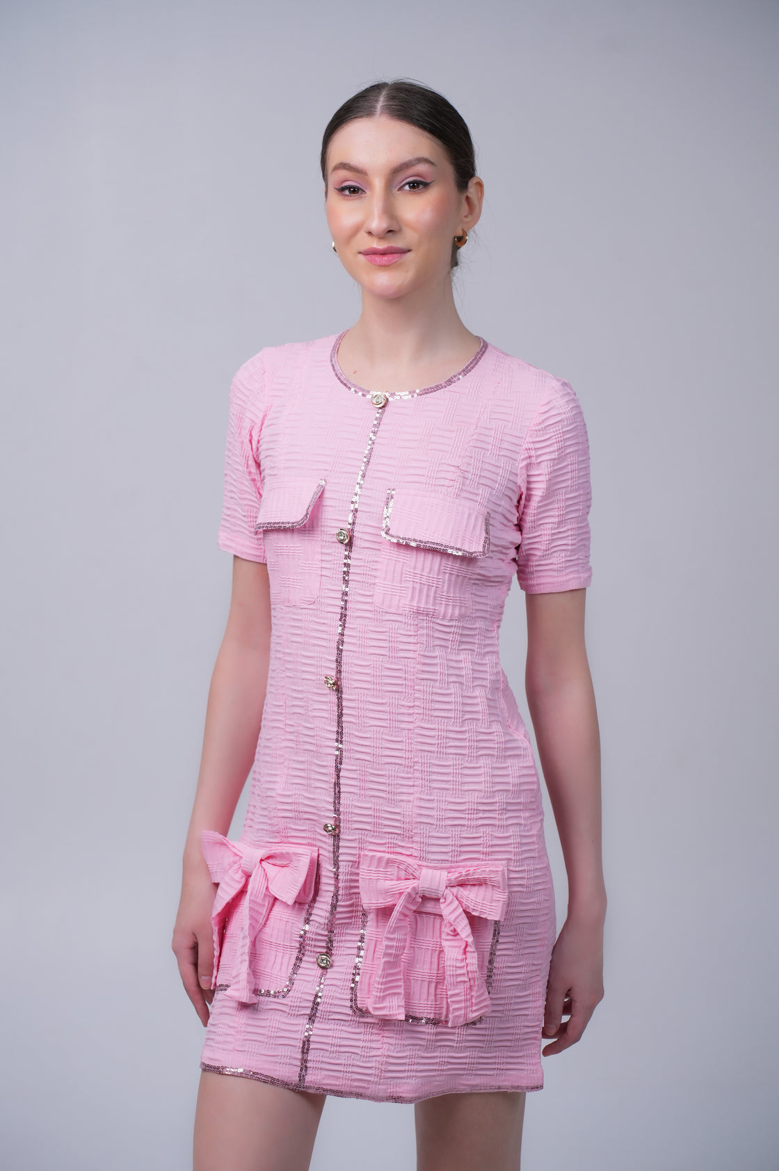 PINK AUGUST MINI DRESS – LIGHT TWEED MINI DRESS FOR WOMEN