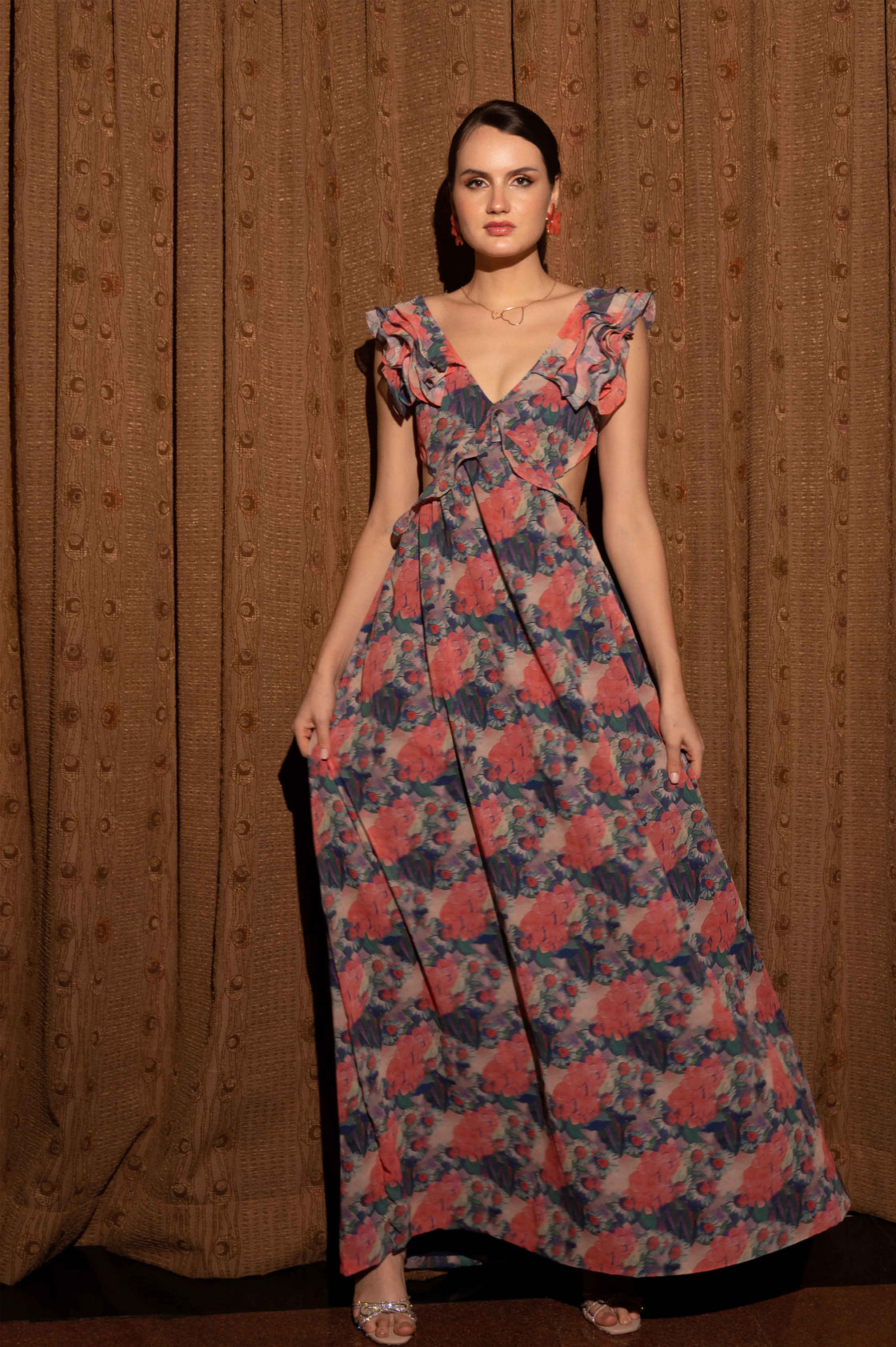 Shop women’s party wear maxi dress, sleeveless style, perfect for evening and cocktail parties