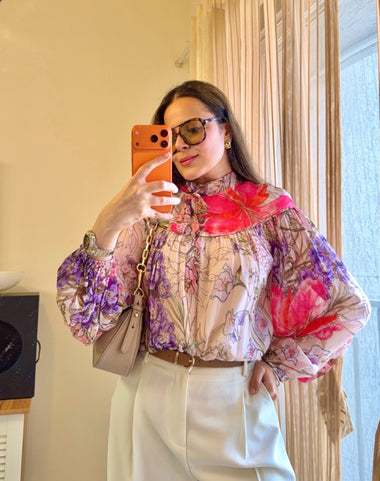 CHIFFON FLORAL TIE NECK BLOUSE - FOUNDER'S PICK