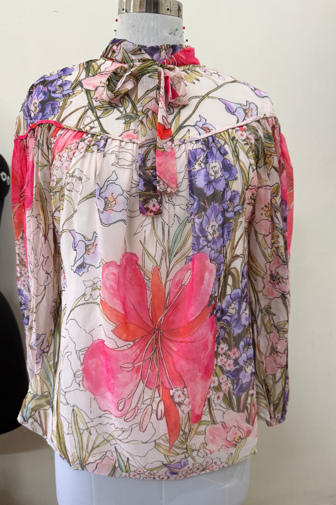 CHIFFON FLORAL TIE NECK BLOUSE