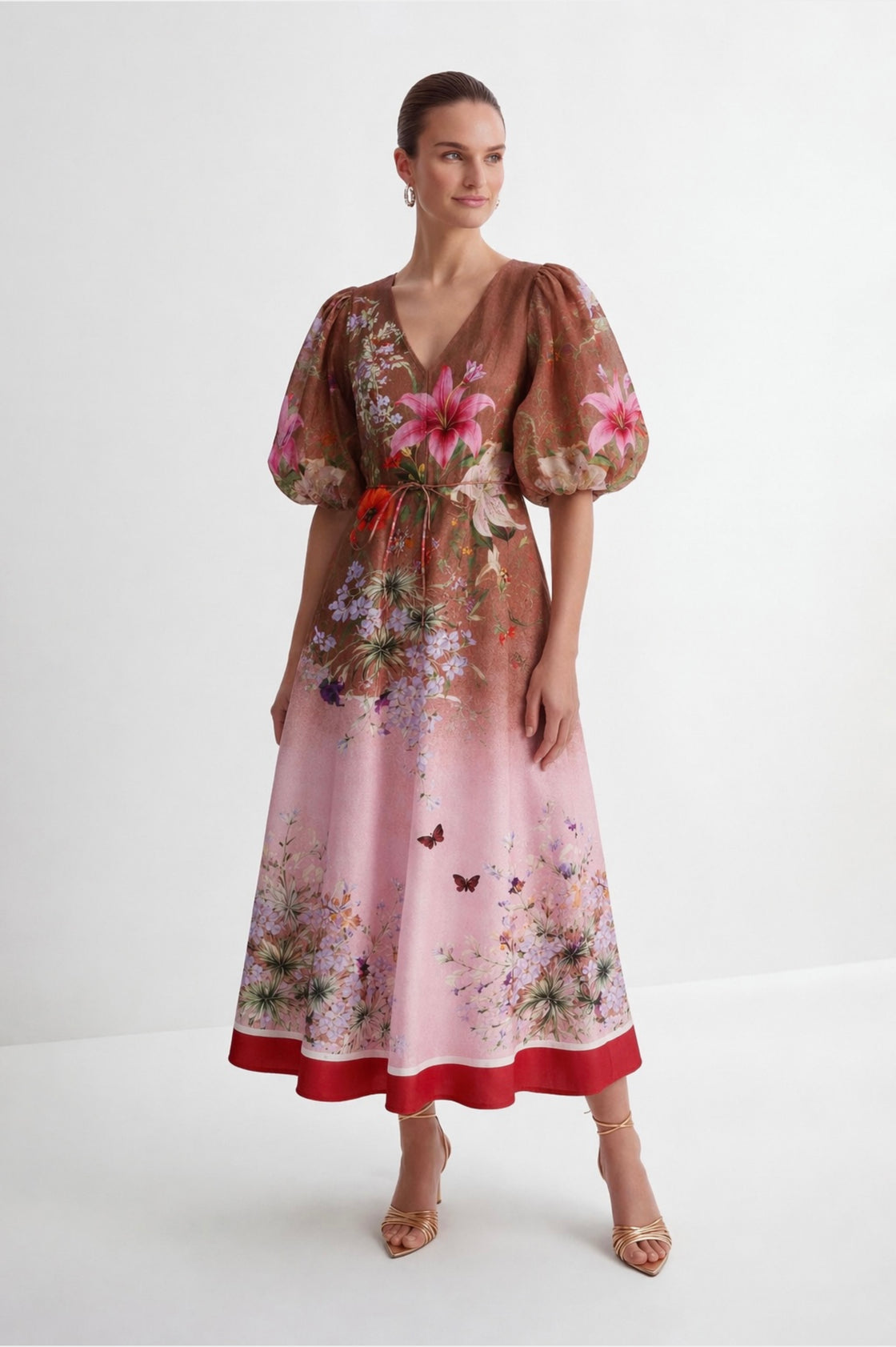 LINEN WALNUT LILY MIDI DRESS